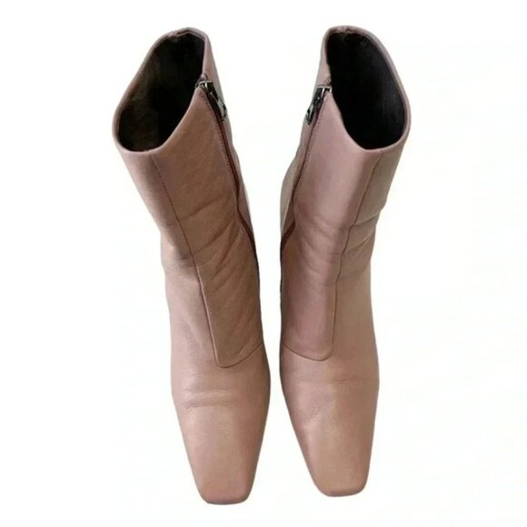 L’Intervalle High Heel Ankle Boots Pink Leather Square Toe Side Zippers 40 9-9.5 - Picture 3 of 16
